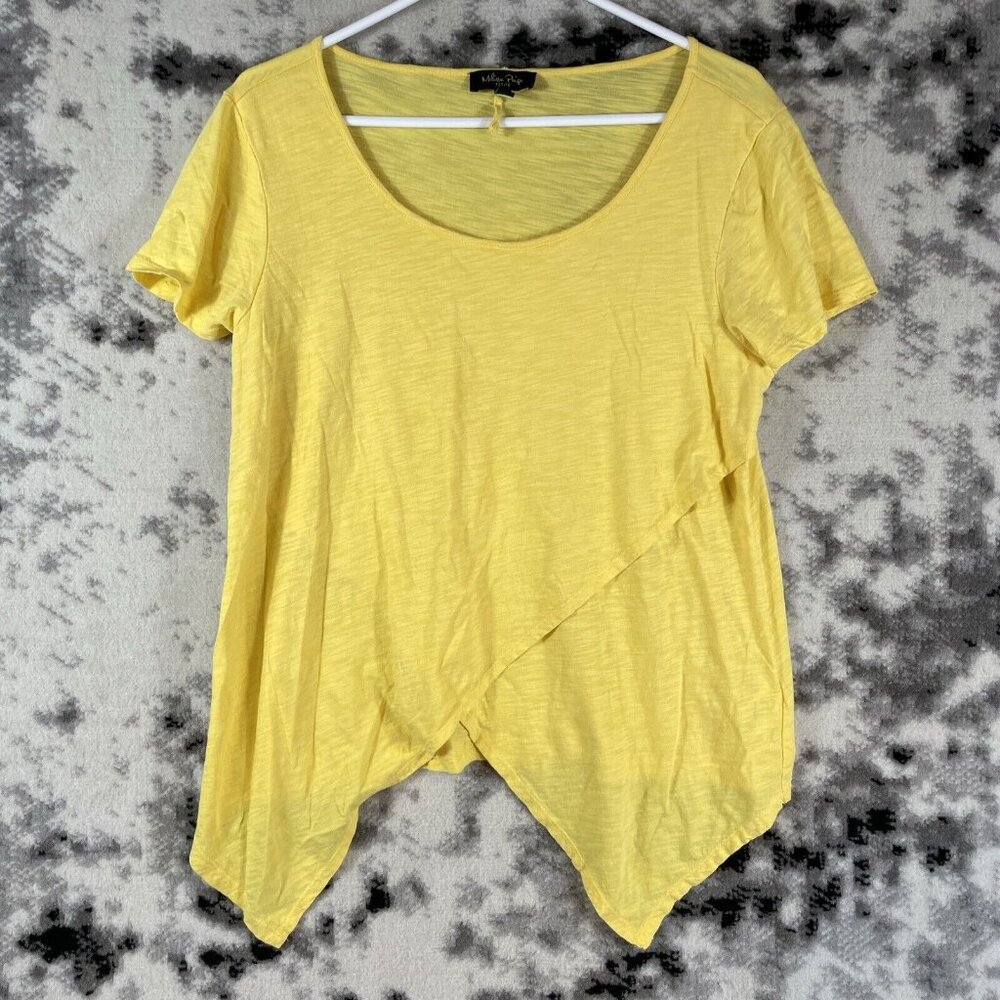 Melissa Paige Top Womens Size PXL Yellow High Low Hem Cotton Viscose Scoop Neck